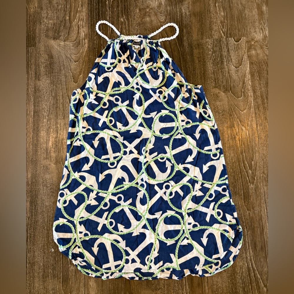 Mud Pie Navy and Green Anchor Print Swimsuit Coverup.
